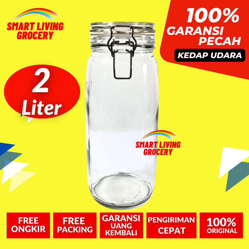 TOPLES KACA KEDAP UDARA 2 LITER TOPLES BOTOL JAR TEMPAT WADAH PENYIMPANAN KEDAP UDARA LEBARAN TUTUP 