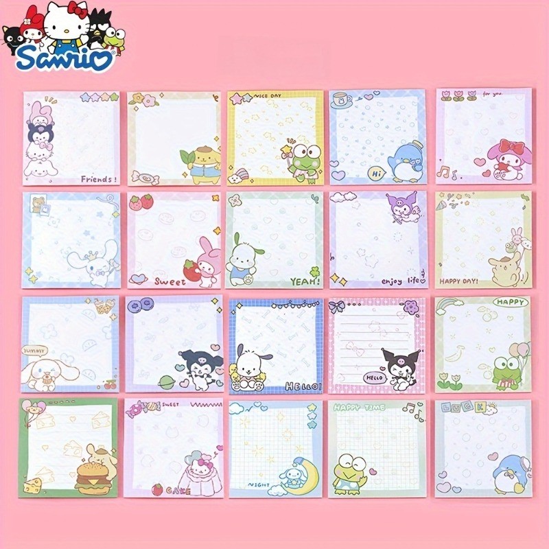 

Sanrio 20pcs Cute Cartoon Sticky Notes Set Kuromi Melody HelloKitty Cinnamoroll Pudding Dog Kawaii Notepad Student Girls Gift
