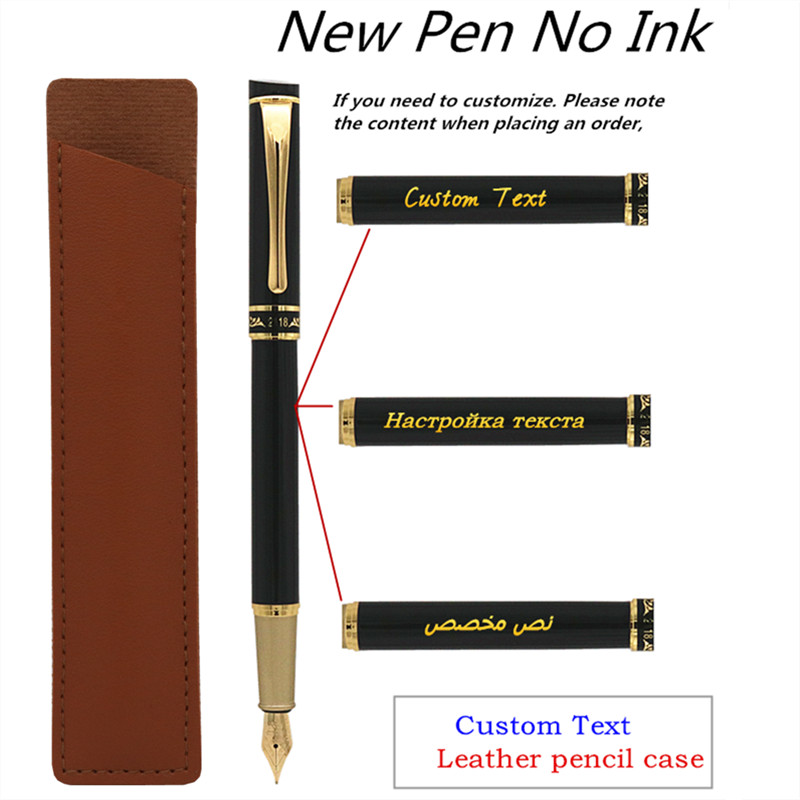 

Custom Text Fountain Pen With exquisite leather Pencil case No ink in the pen Gold text iridium high-quality pen tip Gel pen