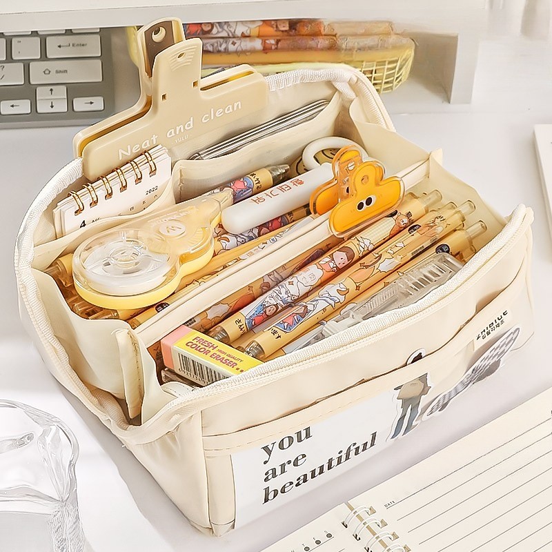 

Large Capacity 10 Layer Pencil Case with Transparent Window Simple and Beautiful Stationery Storage Multifunctional Pencil Case