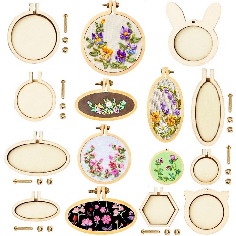 

10PCS Mini Embroidery Hoop Wooden Ring Mixed Round Pendant Cross Stitch Frame Kit For Jewelry Keyring Crafts Sewing Accessories