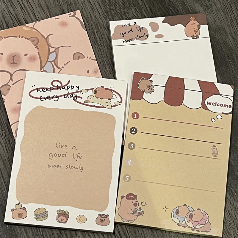 

4 Books/Set 50 Sheets Cartoon Cute Capybara A7 Memo Pad Kawaii Message Paper Student To Do List Notes School Stationery