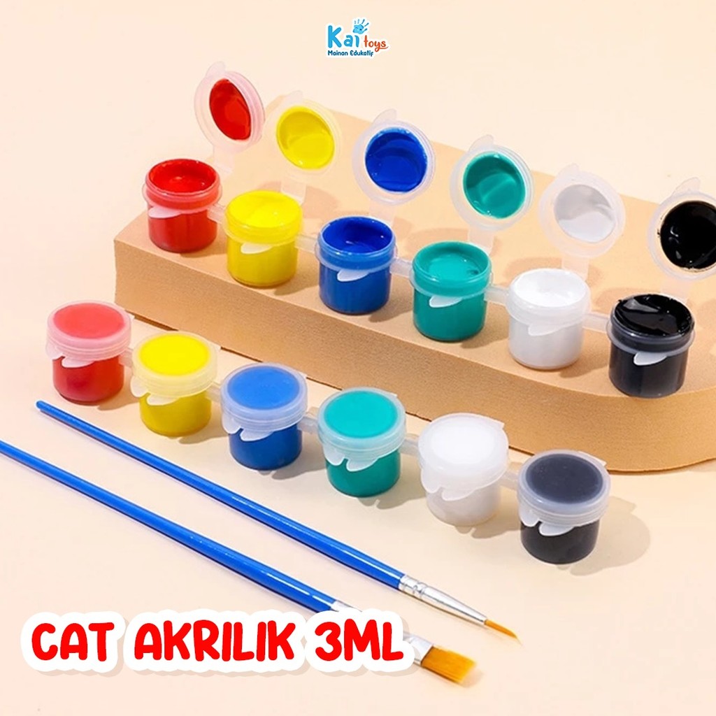 

Cat Akrilik Set 6 Warna / Cat Air Anak + Kuas Lukis / Acrylic Paint Set untuk Lukisan Kanvas