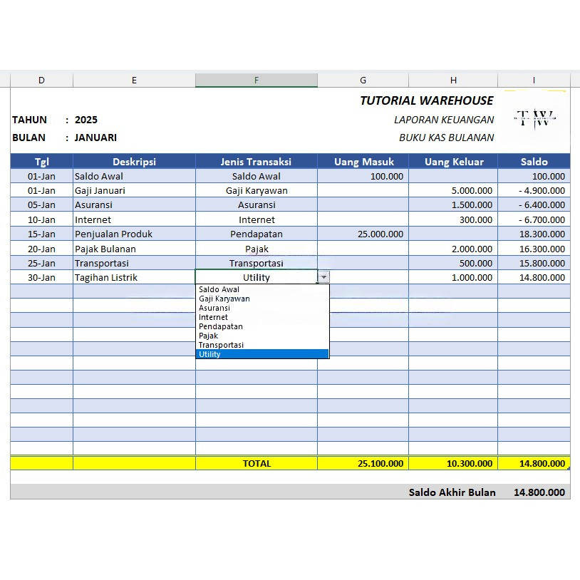 Template Excel Laporan Keuangan Buku Kas Bulanan