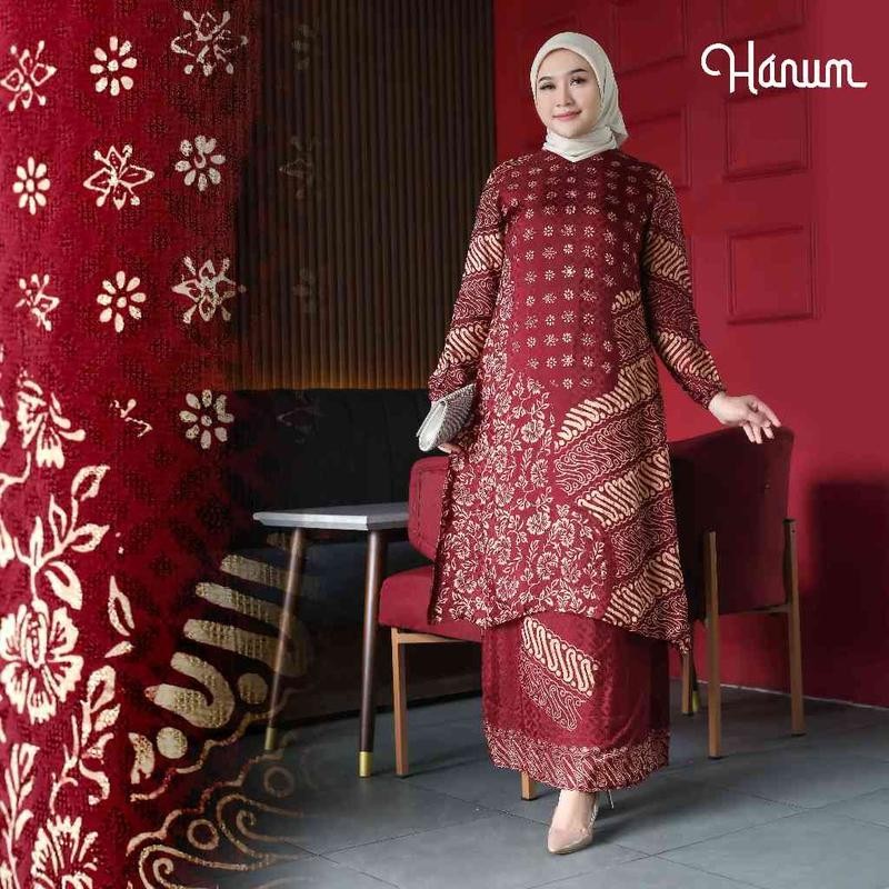 ONE SET BATIK SUTRA GAMIS BATIK MODERN GAMIS PESTA MEWAH GAMIS WISUDA SET TUNIC ELEGANT GAMIS BATIK 