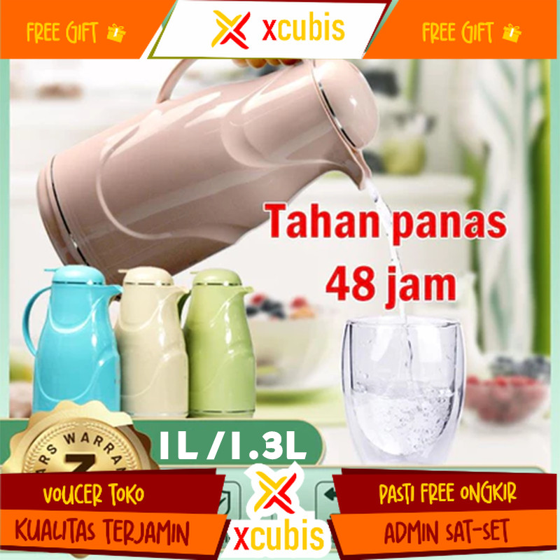TERMOS AIR PANAS BAHAN KACA 1300ML  LUAR PLASTIK WATER JUG 1.3 LITER BESAR