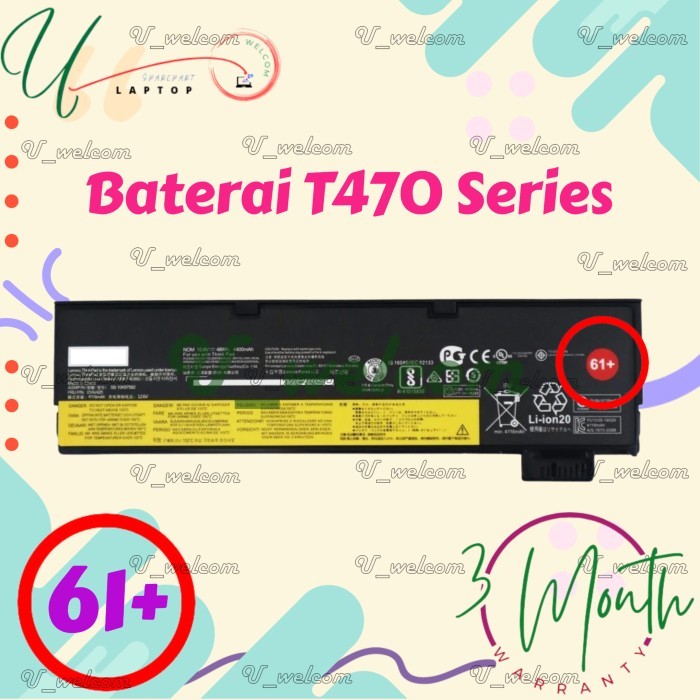 Baterai Thinkpad T470 T570 T580 T480 61+