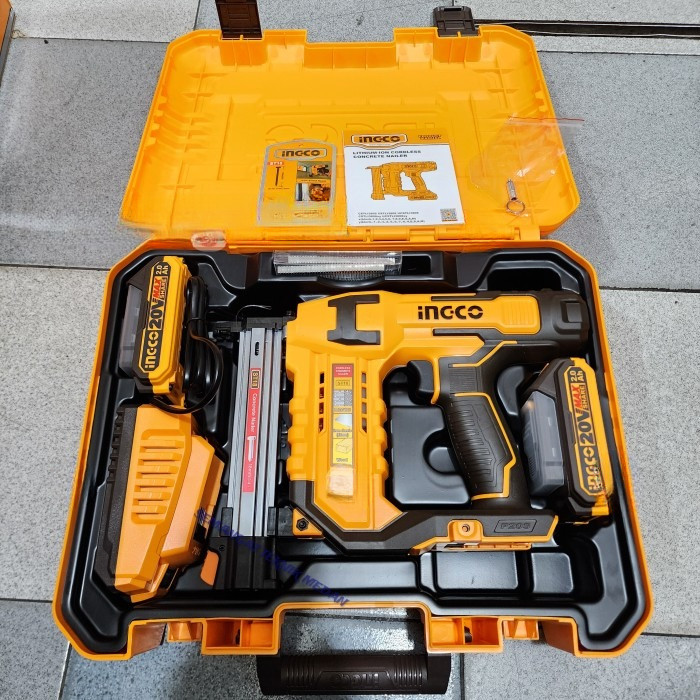 

Ingco CSTLI3805 SET Cordless Nailer Gun Staples Paku Temabk Beton ST18 2Ah