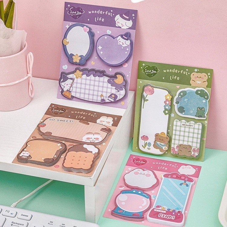 

MAOMAO Sticky Notes Lucu 3 IN 1 Tempelan Kertas Catatan 60 Lembar Notes Kertas Tempel Karakter Bear Cat Rabbit Pembatas Buku Motif Hewan Imut Penanda Buku Memo Stick Stationery Memo Pad Convenience Cute 3 IN 1