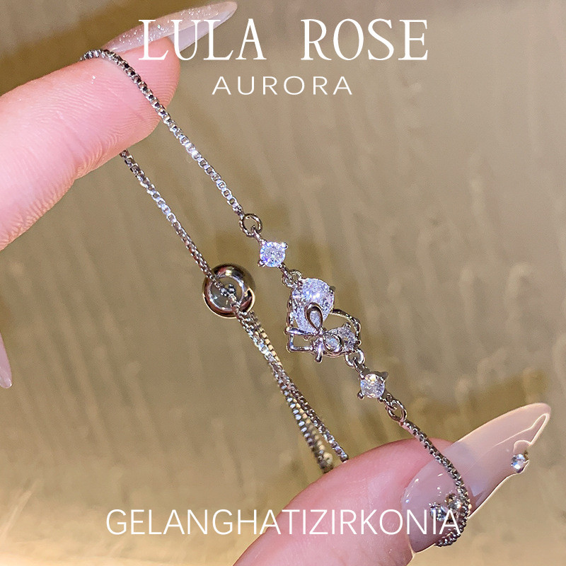 LULA ROSE Gelang Wanita Desain Hati Kupu-Kupu, Tali Tarik Elegan, Gaya Korea, Hadiah Teman/Pacar