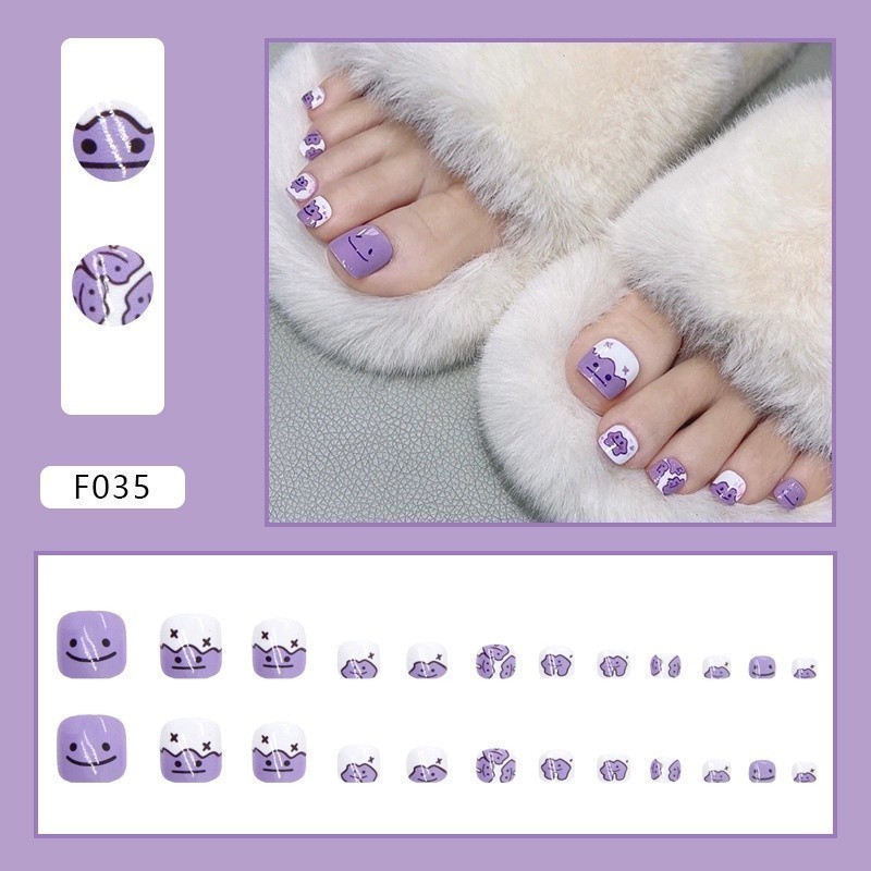 Kuku Palsu Kaki Dan Lem Toe Fake Nail Art 24pcs 847