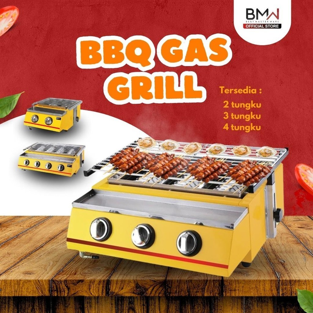 Kompor Panggangan Gas Kompor Pemanggang Sosis Sate BBQ 2, 3, 4 Tungku Kualitas Terbaik Anti Karat Da