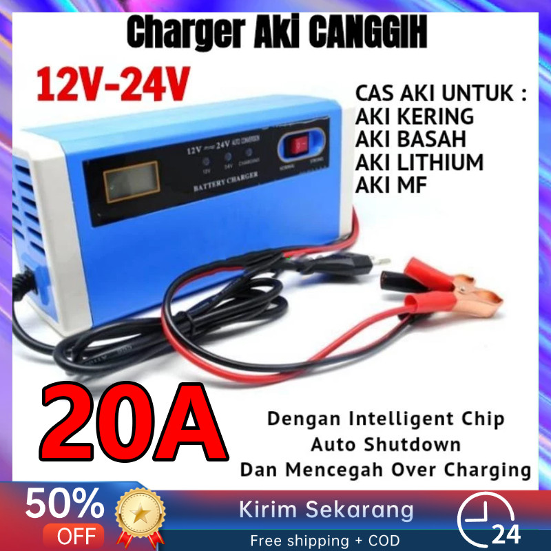 Charger Aki Mobil Motor 12V-24V 20A Charger Aki Portable 12V-24V 10A Mobil dan Motor LCD Indicator w