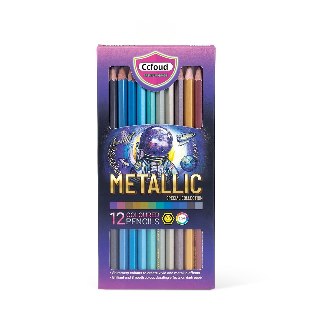 

Ccfoud Metallic Colored Pencils 12 Colors for Adults Coloring