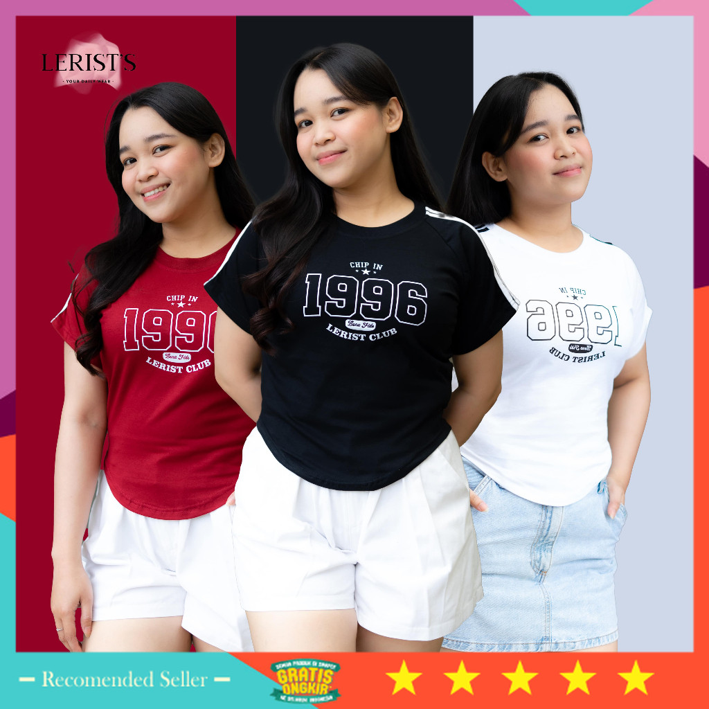 Baju Korean Style Murah / Crop Chip in 1996 LERIST Club Women - Tshirt Crop Round Neck Top Tee Kaos 