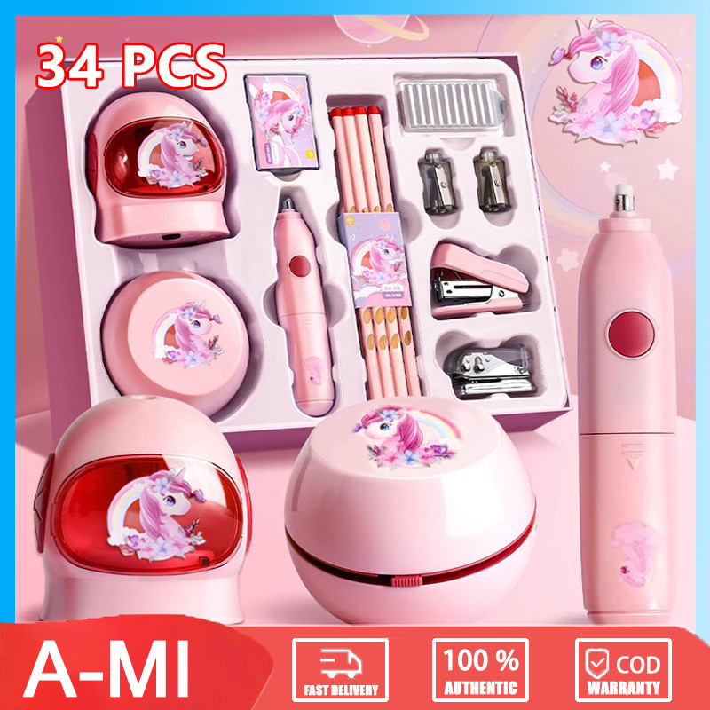 

6.6 STOCK READY 11 in 1 Rautan Pensil Elektrik Set / 34PCS Alat Tulis Set/ Electric Stationery Set/ Anak Alat Perkakas Belajar Anak