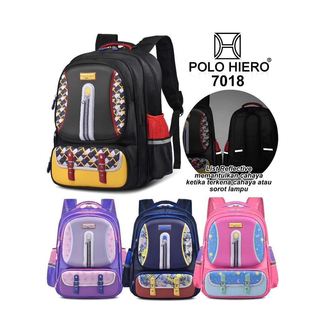 meilashop91-Tas Ransel Polo Hiero 7018 Tas Laptop Backpack Tas Anak Sekolah SD Cowok Dan Cewek-Tas P