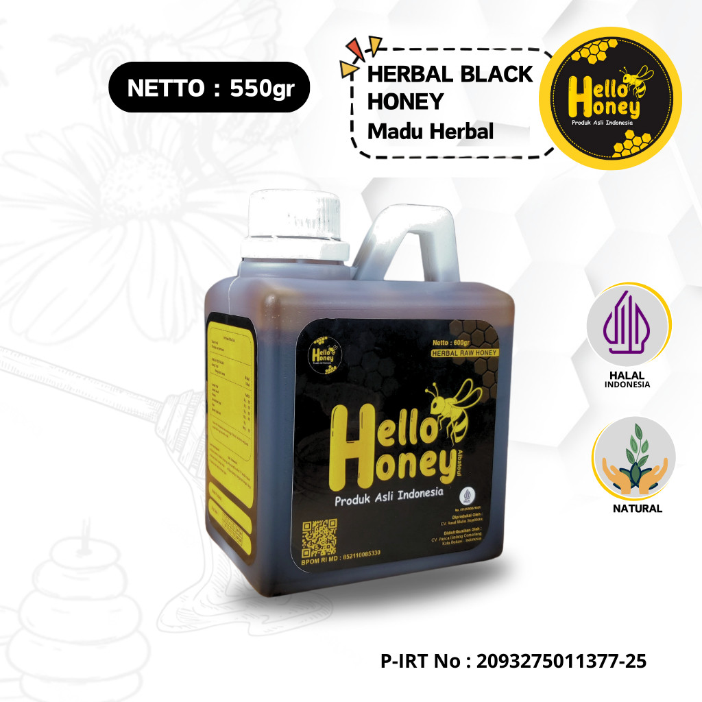 

Hello Honey - Madu Hitam Pahit Herbal Asli 550 Gram - Herbal Black Honey