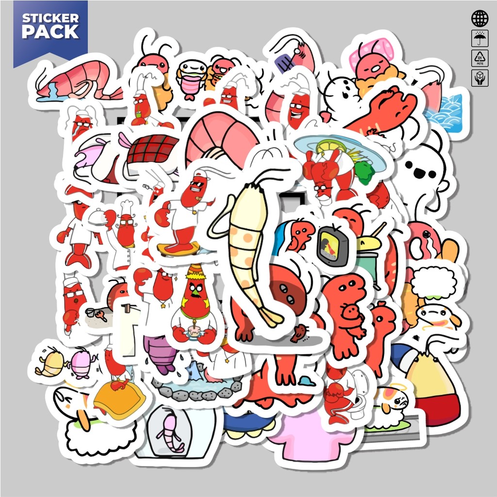 

[100PCS]Stiker Pack Hewan Udang Aesthetic Vinyl Anti Air Dekorasi Sticker Laptop Buku Journal Koper Helm Casing HP Gitar Helm Skateboard