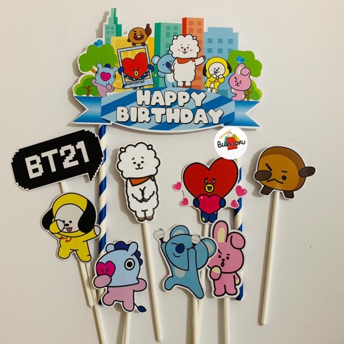 Hiasan Promo - [besty_mart3] BT21 Kartun Topper Cake Birthday / Hiasan Kue Ulang Tahun