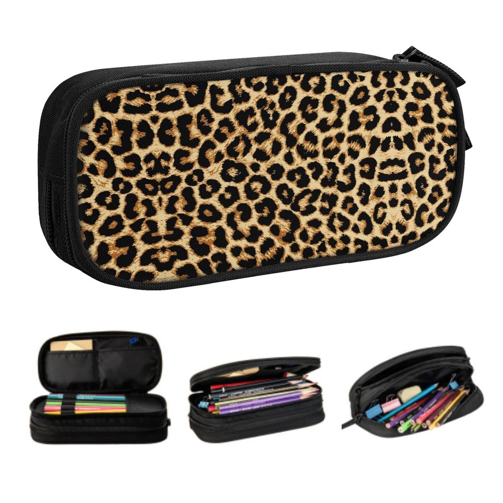 

Customized Real Leopard Kawaii Pencil Case Boys Gilrs Large Capacity Sexy African Animal Fur Pencil Box Students Stationery