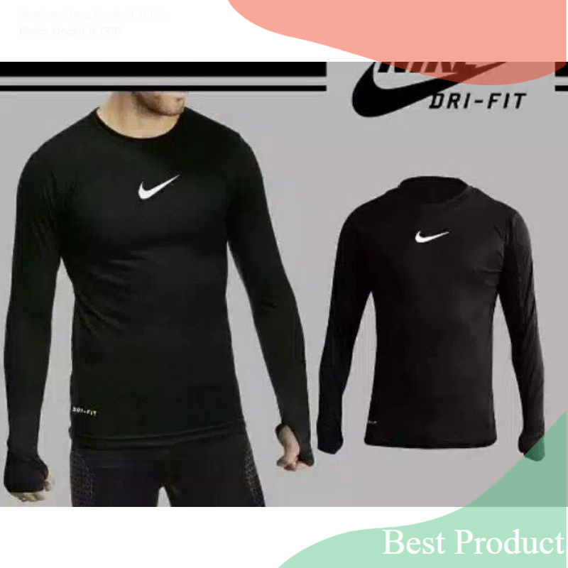 BASELAYER NIKE KAOS OLAHRAGA RENANG JOGING TRAINING THUMBHOLE LUBANG JEMPOL MANSET LENGAN PANJANG/ r