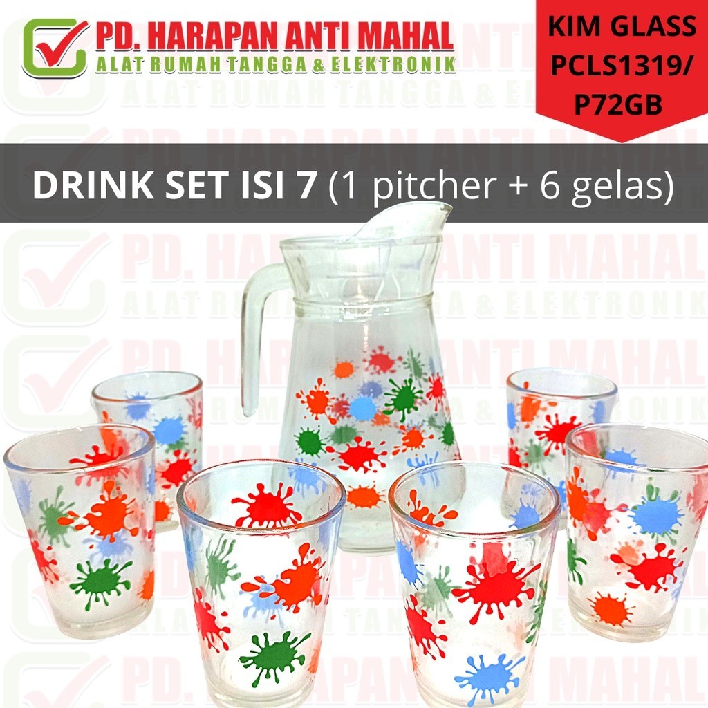 Pitcher Teko Set Drink Set Isi 7 KIm Glass / Drink Set Kim Glass Isi 7 / Gelas Set Kim Glass Isi 7 /