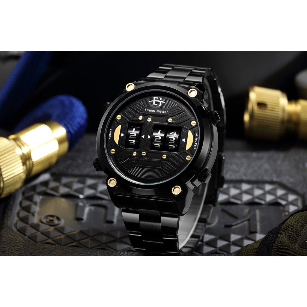 TERFAVORIT Evans Jayden Jam Tangan Pria 9424 Rantai Stainless Steel Analog Turbine Water Resistant 3