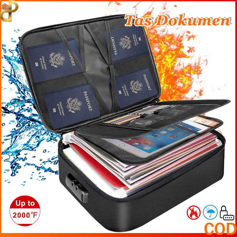

[COD] Tas Penyimpanan /Tas Penyimpan Dokumen / Tas Travel Paspor Gadget Organizer Double Zipper Lock Tahan Api Dan Air