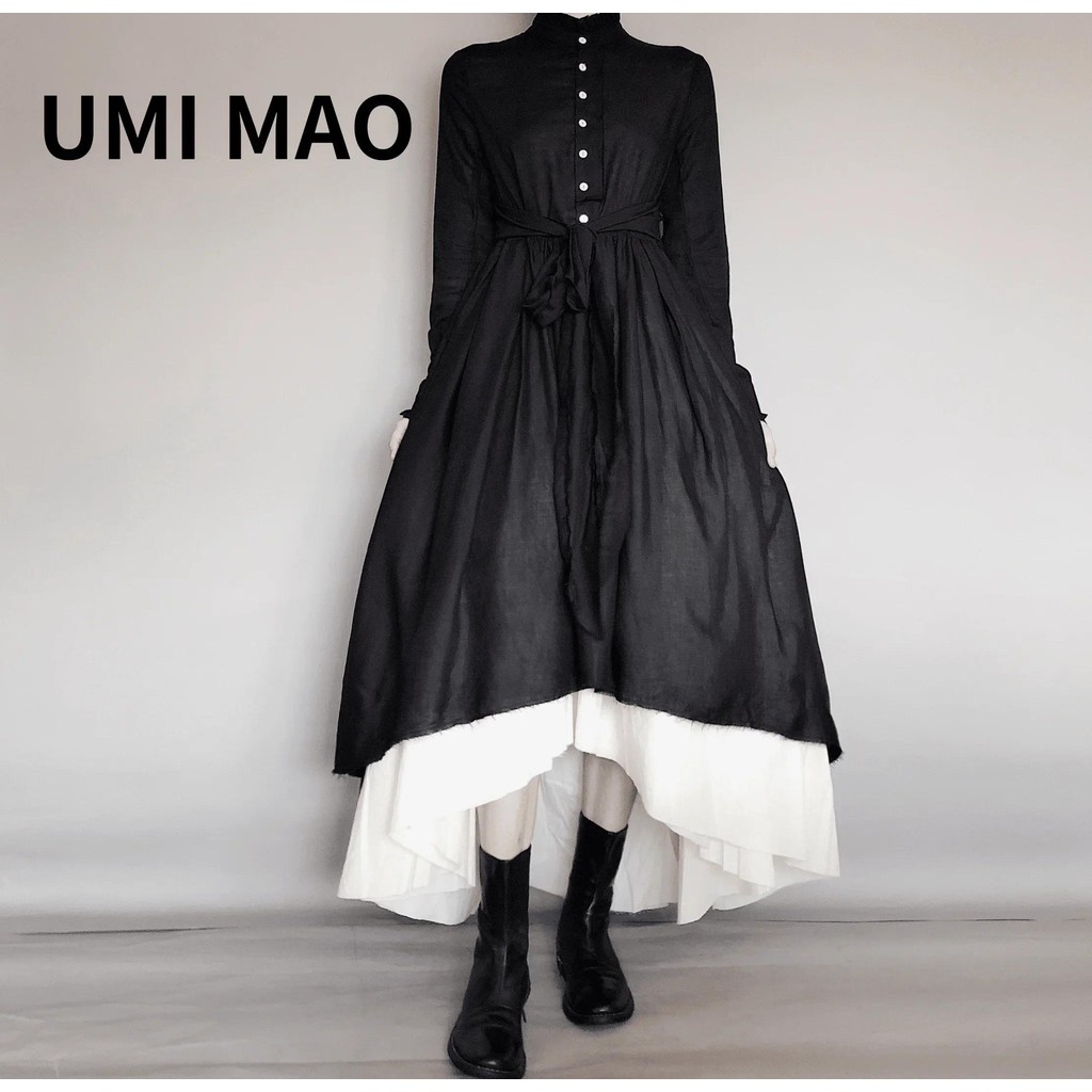 UMI MAO Dark Wind Retro Twopiece Spring Autumn Yohji Yamamoto stressed Raw Edge Fluffy Midlength Dre