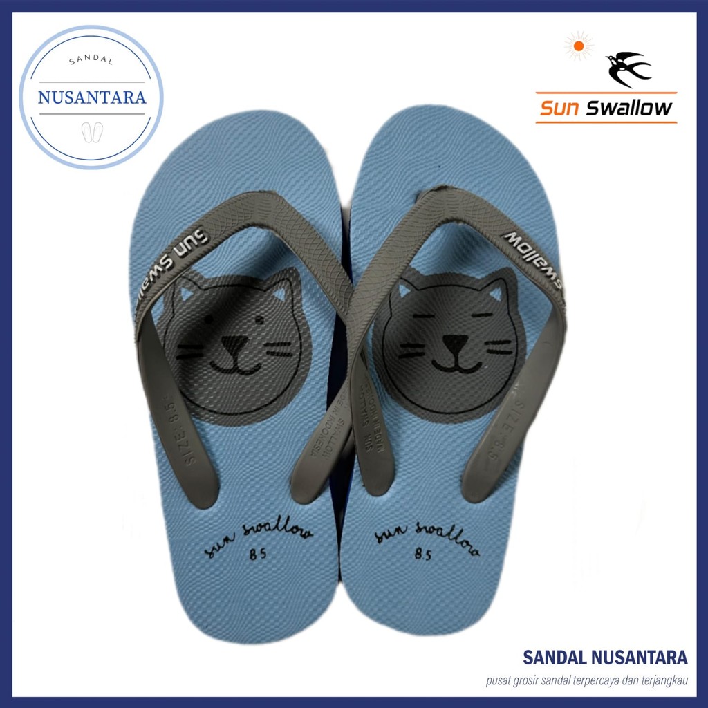 Sandal Jepit Karet Anak Laki-Laki Perempuan Sun Swallow Animal Kids Biru Kuning Pink Hijau Ukuran 7.