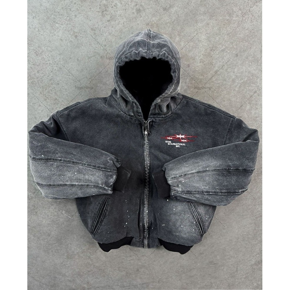 2024 High Street Trendy Brand Streetwear Harajuku Retro Embroidery Splash Ink Wash Denim Jacket Men 