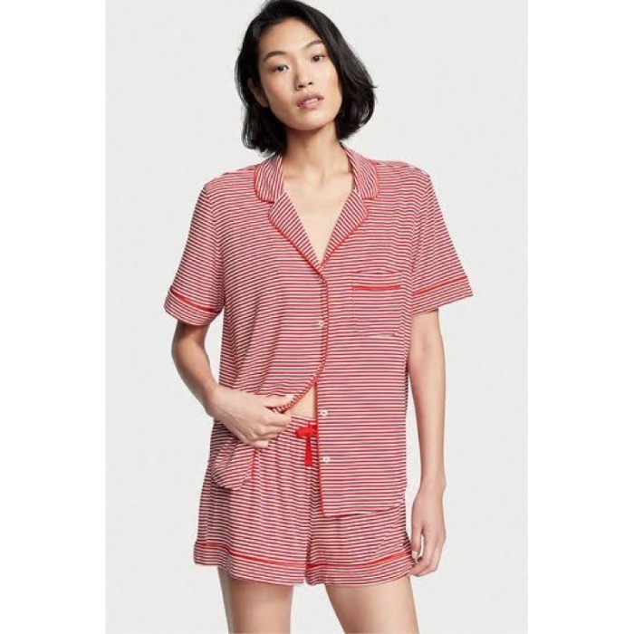 Set Piyama Victoria Secret Katun Supersoft Modal Short Pajamas Set - Wine, S