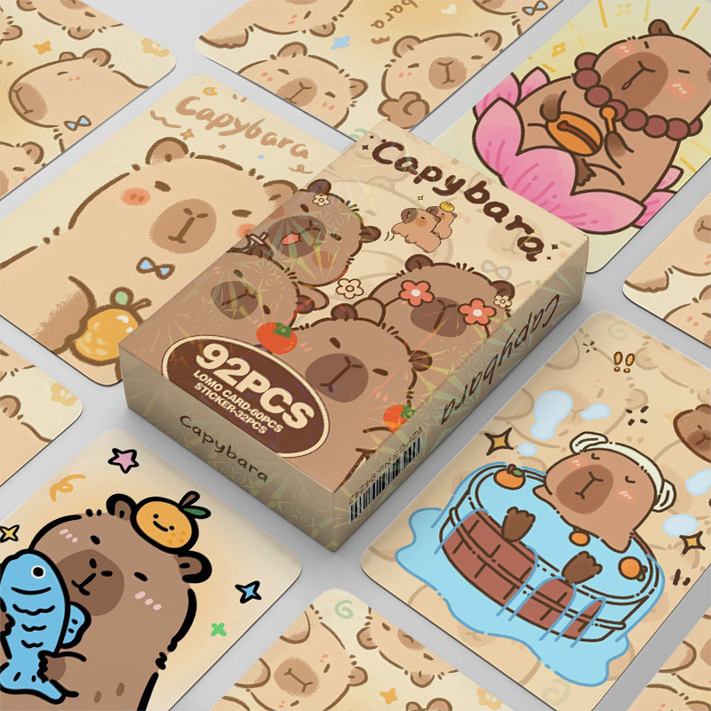 

92pcs Cartoon Animal Capybara Double Sided Printing Card Cartoon Lomo Cards HD Photocard Kids Gift Collection Cards