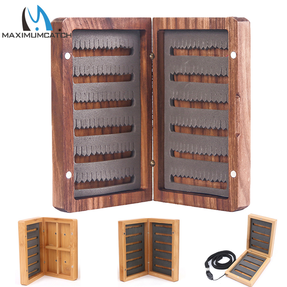 Maximumcatch Natural Wooden Bamboo Fly Box Magnet Compartment Double Side Fly Fishing Tackle Box