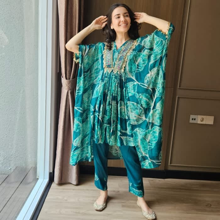 Kaftan India 2in1 (Atasan+Celana) Sifon Dengan Motif Floral /Setelan Kaftan India