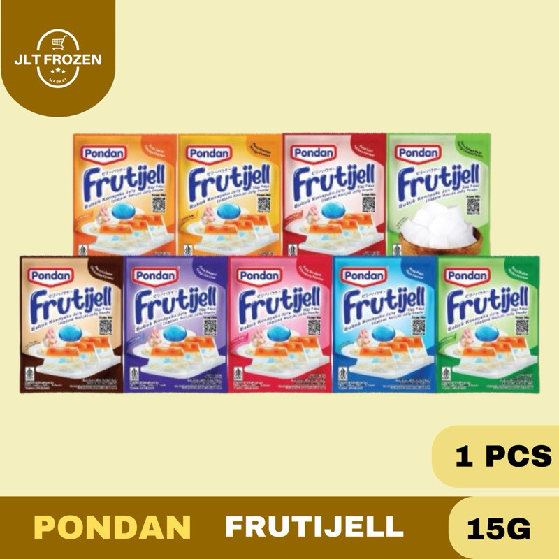 

Pondan Frutijell Jelly / Bubuk Jeli Instan / Konnyaku Jelly Powder rasa Mangga / Coklat / Plain / Melon / Anggur / jeruk - 1 PCS 15g