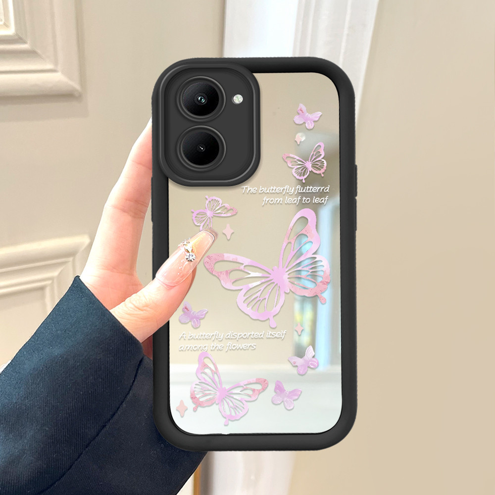 Casing Hp Untuk Realme C33 Soft Phone Case Cesing Soft Cover Pink Butterfly 8027 Mode Mirror Kesing 
