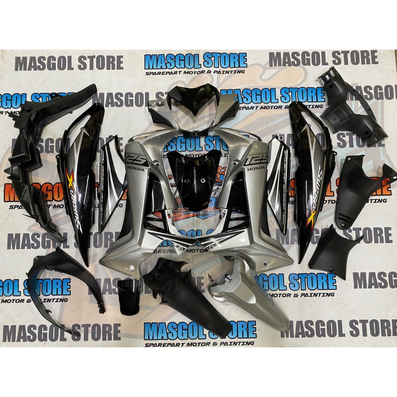 COD Full set Cover Body Kasar & Halus Supra X 125 R / Supra X 125 Batman Silver Hitam MOTOR Wave 125