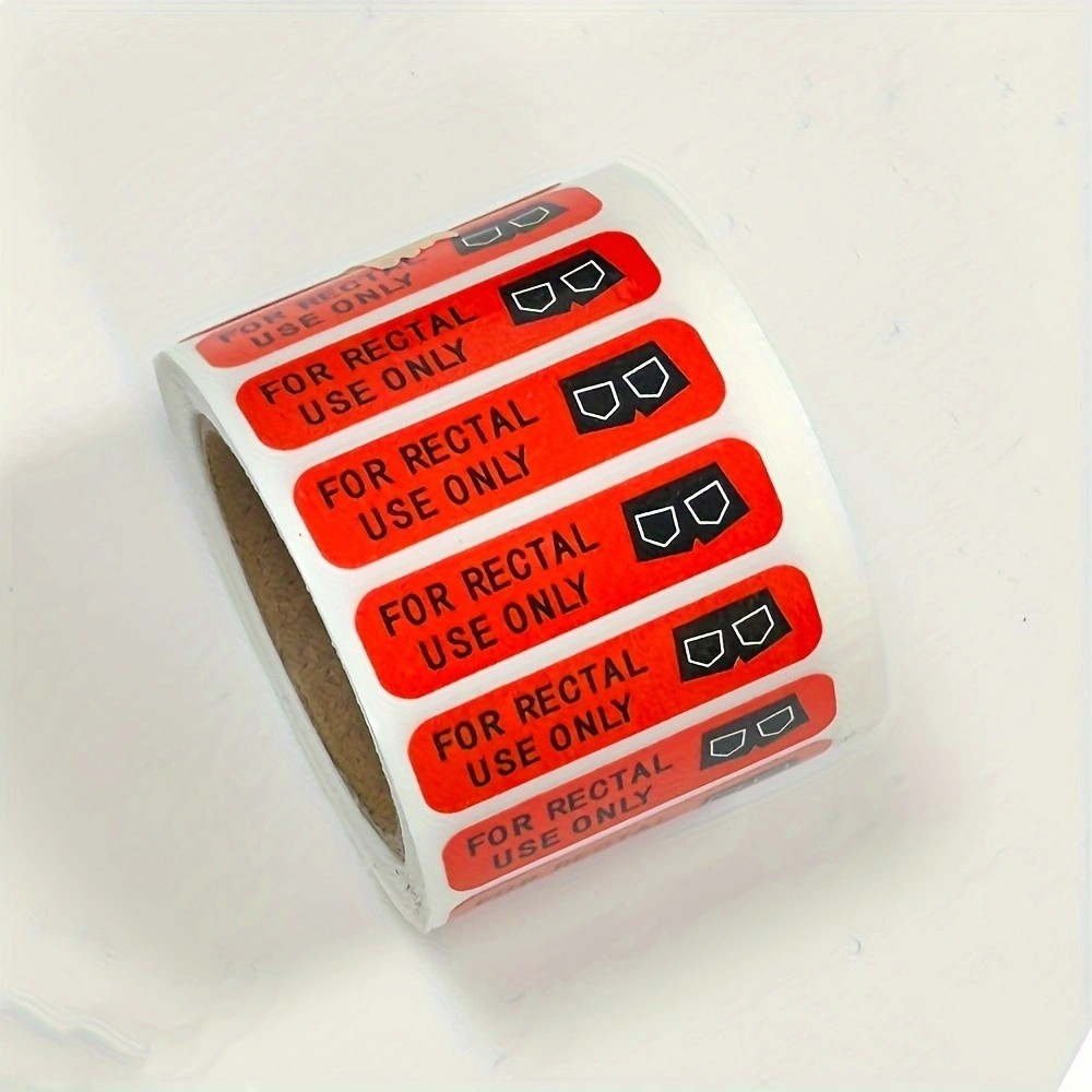 

500pcs For Rectal Use Only Stickers Permanent Adhesive Paper Label With Surface Waterproof, Red Background, Striking Black font