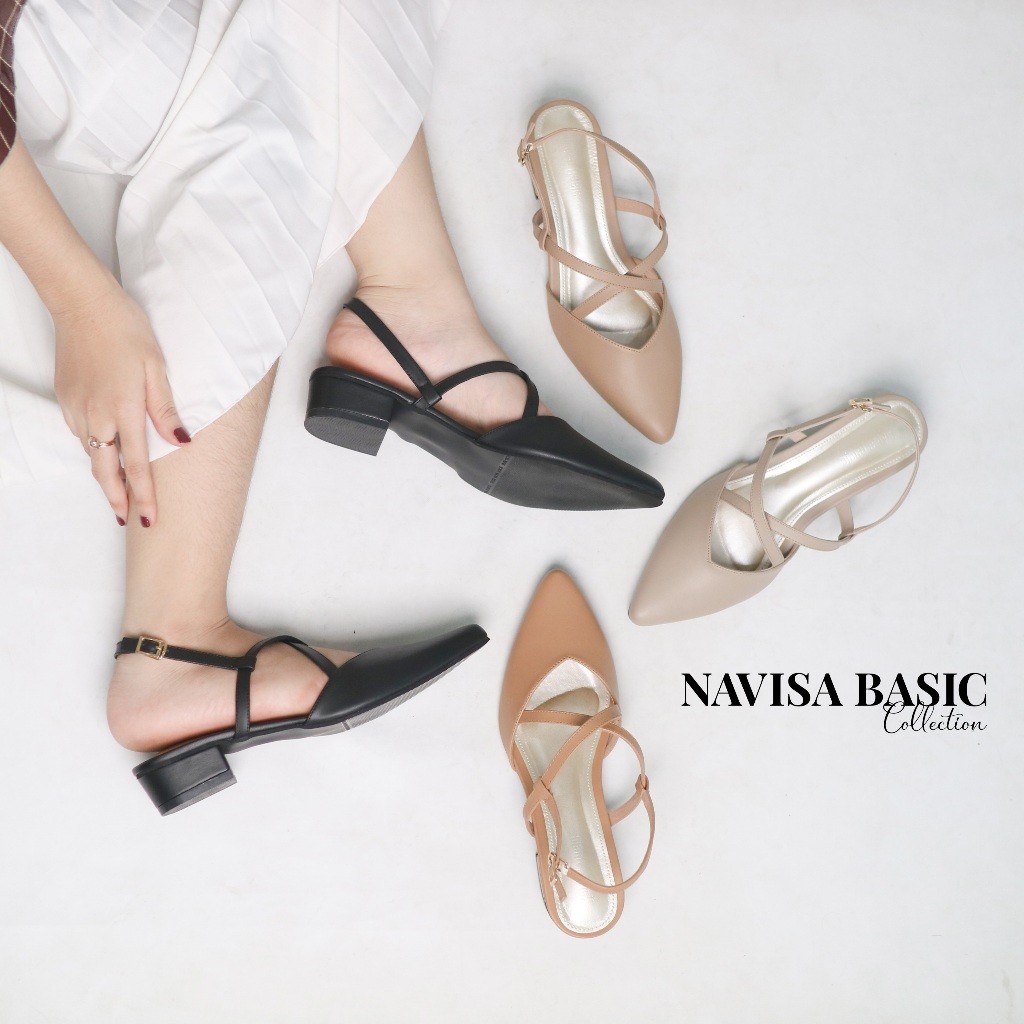 Mules Wanita Heels / Hak 3 Cm Motif tali Sepatu Sandal Wanita Flatshoes Navisa Basic Collection vivi