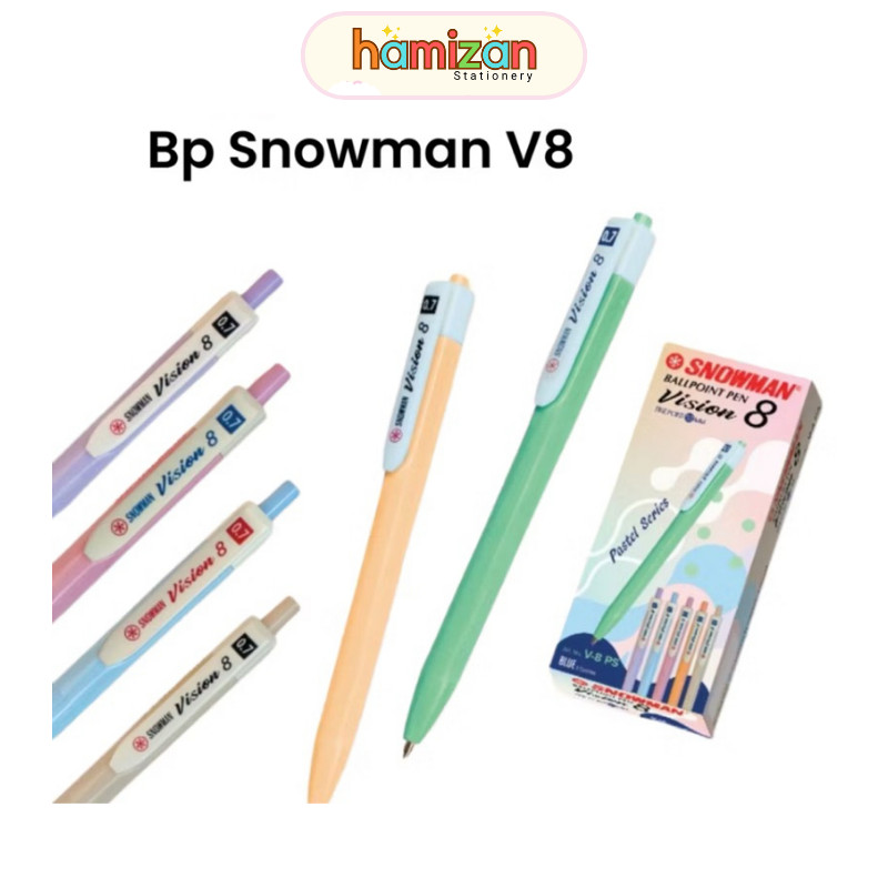 

( 1 pcs ) Ballpoint Pen Snowman V8 / Pulpen Bolpen Snowman Vision 8 Pastel 0.7 MM Murah Berkualitas