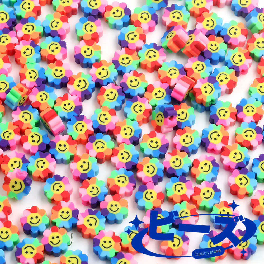 Biizu 10 pcs Manik-manik Mote Polymer Clay Bunga Pelangi Smile