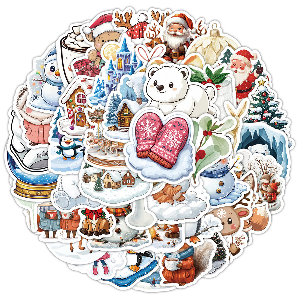 

10/30/50pcs Cute Winter Christmas Snowman Elk Stickers Cartoon Decals Scrapbook Luggage Phone Suitcase Bike Kids Toys Waterproof