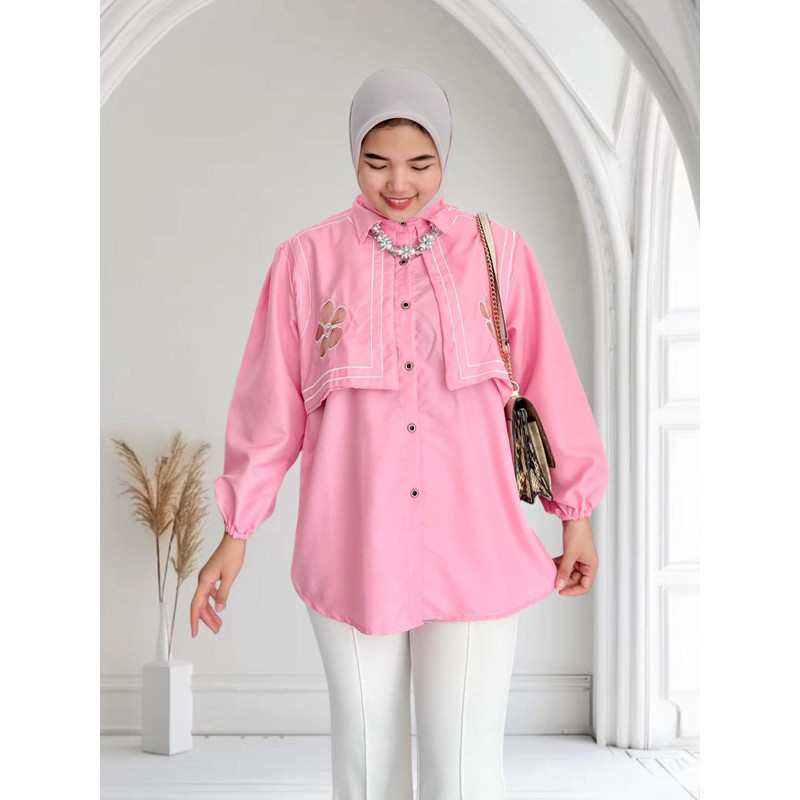 Weijia Fashion Baju Kemeja Wanita Terlaris /  NAOMI KEMEJA BORDIR Terbaru / Baju Kemeja rompi Cewek 
