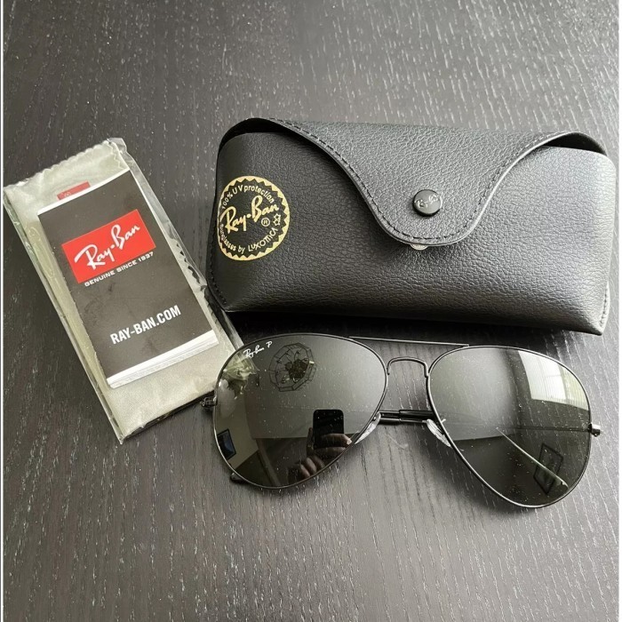 Kacamata Rayban Aviator 3025 Ori/Original Sunglasses Size 58 Full Black Polarized Anti Silau&UV
