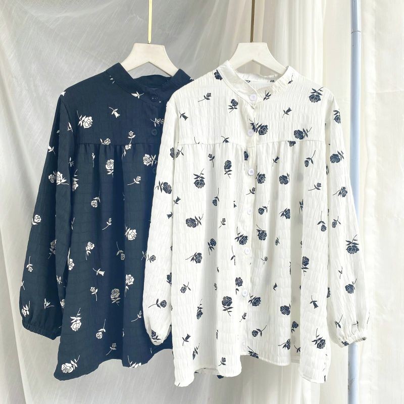 Premium Crinkle Motif Rose | VELLA Blouse Crinkle