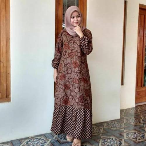 [TERKINI] Gamis Batik Manggar Gamis Dewasa Baju Batik Kombinasi Sambungan Bawah Tangan Karet