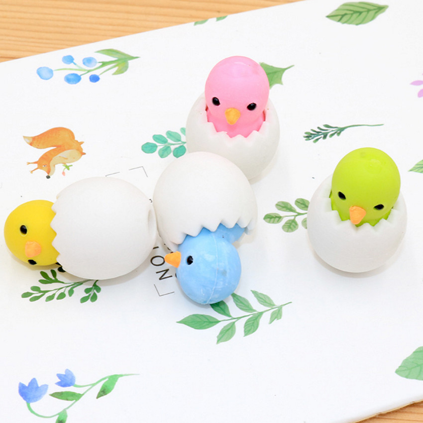 

4pcs Stationery chicken Pencil Eraser Kawaii Mini Animal for School Student Kids Prize Toys Gift Kawaii Cartoon Eggshell