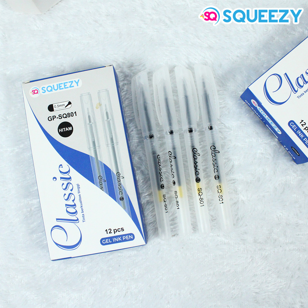 

1 Pack Pulpen Gel Pen 0.5 MM Transparan SQUEEZY GP-SQ801/ SAFARI SF-808